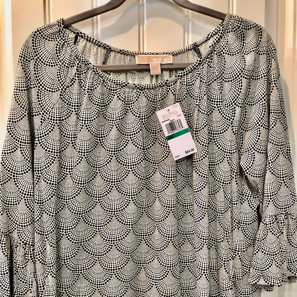 NWT Michael Kors belle sleeve black and white 3/4 sleeve top